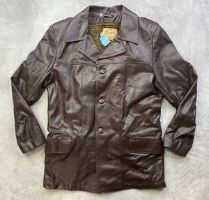 Vintage Excelled Button Up Leather Coat Jacket Faux Fur liner Size 44 Long - Picture 1 of 13