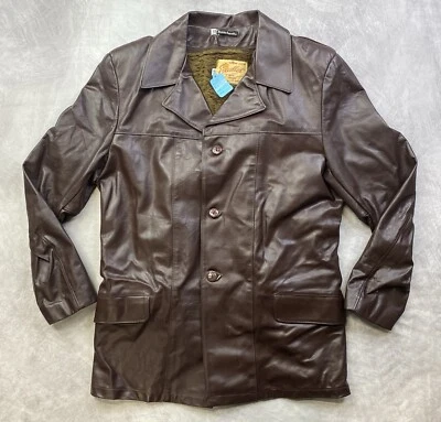 Vintage Excelled Button Up Leather Coat Jacket Faux Fur liner Size 44 Long - Image 1 of 4