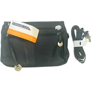 Travelon Black Leather Shoulder Purse / Clutch - NEW with Tags - 8.5" W x 6" H - Picture 1 of 7