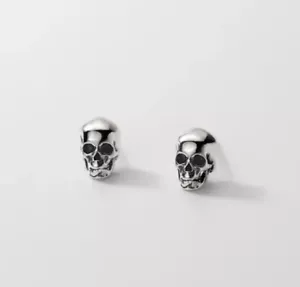 925 Sterling Silver skull skeleton stud Earrings unisex hard rock boho  - Picture 1 of 5