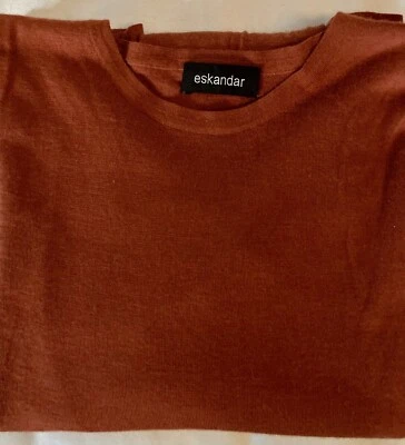 eskandar 100% Cashmere Rust Color Round Neck Sweater Ultra Fine Knit Designer - Image 1 of 4