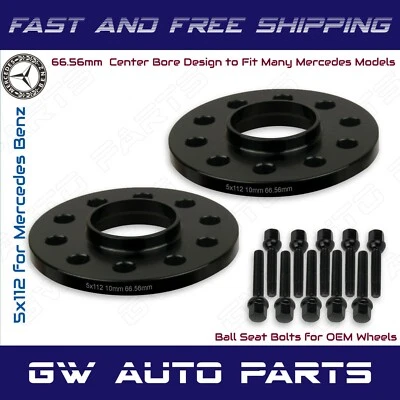 2PC 10mm Mercedes Benz 5x112 REAR Hub Centric Wheel Spacer Kit W/Ball Seat Bolts - Image 1 of 2