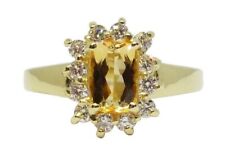 Lady's 14k gold .36ct diamond halo 1.00ct golden topaz princess ring size 8.25