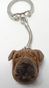 Shar Pei Detailed Dog Head Keychain Ring - Picture 1 of 8