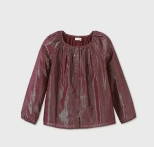 Girls Long Sleeve Button-Front Shine Blouse Burgundy Size L (10/12) Cat & Jack - Picture 1 of 6