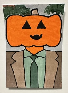 Original ACEO Art Card - Jack-o’-lantern Man - 3.5 in x 2.5 in Acrylic Painting - Picture 1 of 3