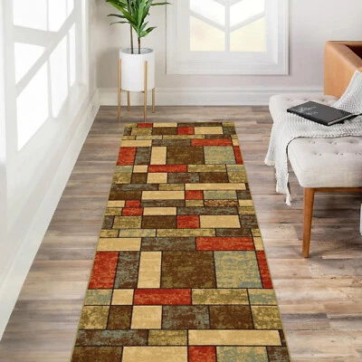 Custom Size Stair Hallway Runner Rug Non Slip Rubber Back Multicolor Tiles 3D - Image 1 of 4