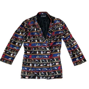Vintage Nicole Miller 90’s Multicolour Law👩⚖️Theme Motif Silk Jacket Blazer - Picture 1 of 23
