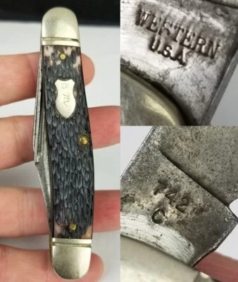 Navaja de bolsillo vintage 1961-1977 4" Western 742C 742 jigged Delrin Stockman Foto 1 de 4