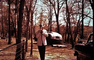 Original 35mm Slide, Man in Woods with Vintage Camera, RV, Caravan, Mobile Home - Picture 1 of 1