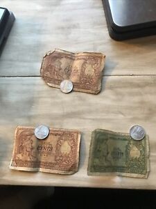 50 i 100 lirów stare Włochy REPUBBLICA WŁOSKA banknot i monety 10 lirów