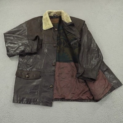 Guess Leather Jacket Mens Medium Brown Aztec Blanket Lined Sherpa Collar VINTAGE - Image 1 of 4