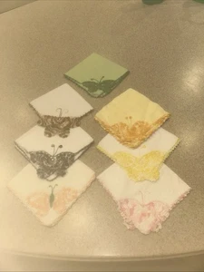 Vintage 1950’s Hankies Lot 6 & 1 White/Colored Embroidery, Butterfly - Picture 1 of 14
