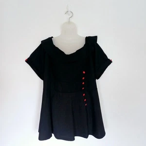Joe Browns Peplum Top UK 28 Black Red Button Shortsleeve Ruffle Off The Shoulder - Picture 1 of 14
