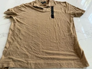 NWT  $50 Men's Banana Republic Linen Blend Johnny Collar Polo - Tan Large - Picture 1 of 5