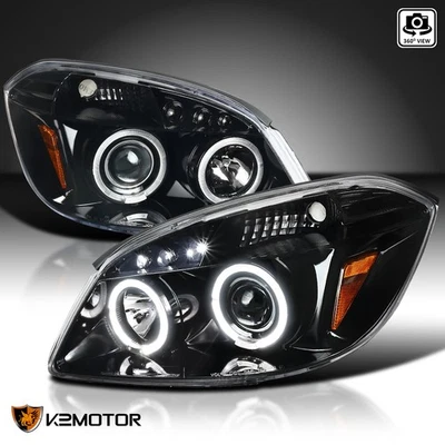 Jet Black Fits 2005-2010 Chevy Cobalt 07-09 Pontiac G5 Halo Projector Headlights Foto 1 de 4