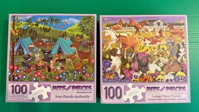 Rompecabezas de 100 piezas de 2 piezas animales caballo pony conejito ciervo mapache zorro Foto 1 de 4