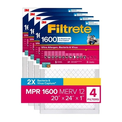 Filtrete Allergen MPR 1600 2x Bacteria and Virus Capture, 16x24x1 (4 Pack) - Image 1 of 4