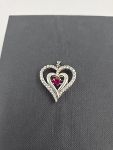 Brilliance Sterling Silver Lab Ruby Floating Heart Pendant Necklace - Picture 1 of 6