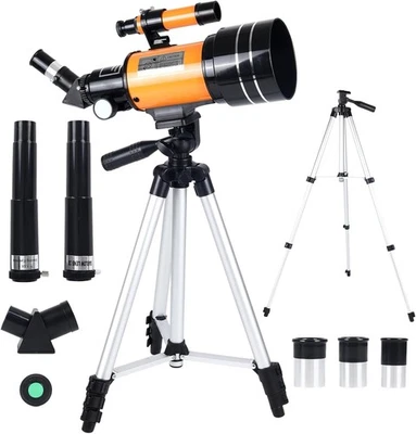 70mm Refractor Telescope 300mm Focal Length with Tripod – Yellow - Image 1 of 4