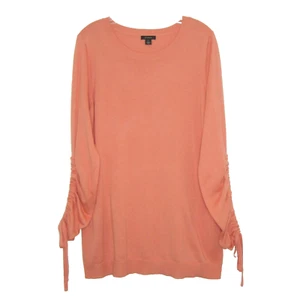 HALOGEN Womens Peach Cotton Blend Ruched Sleeve Tunic Sweater Size M - Picture 1 of 6