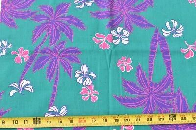 18" Long, Vintage, Hot-Pink & Purple Palm Trees on Green Quilt Cotton, P8700 - Image 1 of 4