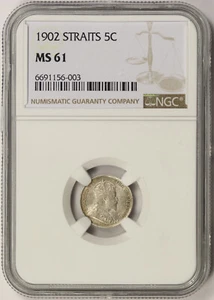 1902 Straits Settlements 5 Cents 5C MS 61 NGC - Picture 1 of 4