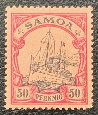 1900 GERMAN SOMOA BLACK RED ON SALMON 50PF NO WATERMARK UNUSED OG LH VF - Image 1 of 2