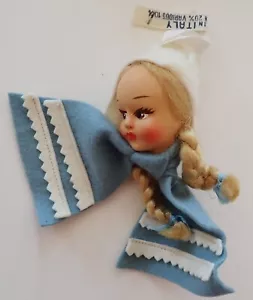 VINTAGE LENCI STIL SKANDINAVISCHER MÄDCHENKOPF WEIHNACHTSORNAMENT PUPPE MIT ETIKETT - Bild 1 von 3