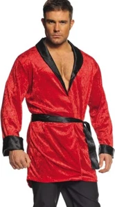 Underwraps Men's Smoking Jacket Halloween Costume One Size Red Satin W/Belt - Picture 1 of 5