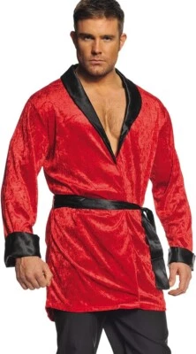 Underwraps Men's Smoking Jacket Halloween Costume One Size Red Satin W/Belt - Image 1 of 4