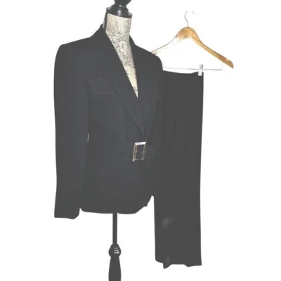 Jaqueta e calça blazer vintage Zelda preta com cinto de lã terno feminino tamanho 6 - Imagem 1 de 4