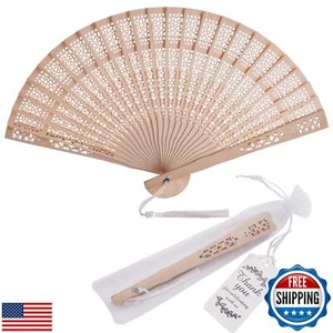 SL crafts 50 Sets Wooden Hand Fan Wood Handheld Folding Fans with Organza Bag - Picture 1 of 5