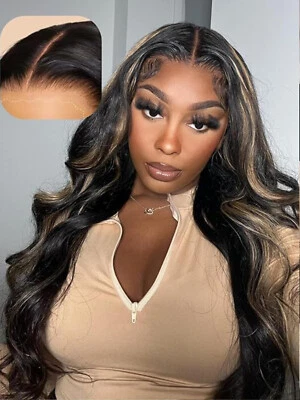 Peluca de cabello humano UNICE Mongol Highlight rubia onda corporal precortada 13x4 frente de encaje Foto 1 de 4