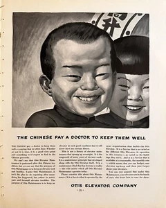 Anuncio impreso vintage de caricatura infantil china Tyrus Wong 1935 de Otis Elevator Co. - Imagen 1 de 3