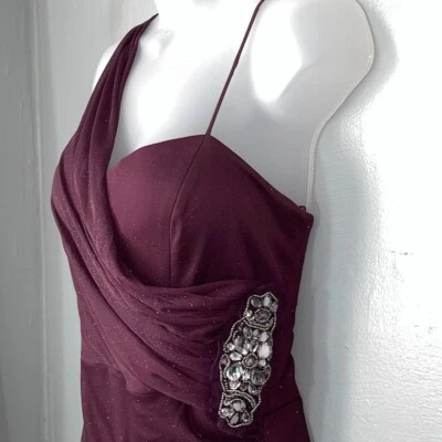 Onyx Nite Size 8 Purple Metallic Strappy Ruched Prom Dress Evening Fairy Y2K - Image 1 of 4