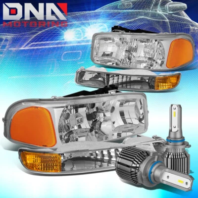 PARA 1999-2007 GMC SIERRA YUKON XL FAROL + PARA-CHOQUE COM KIT LED + VENTILADOR FRIO CROMADO - Imagem 1 de 4