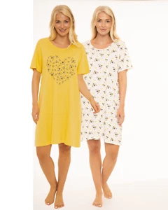 Suzy & Me Ladies 2 Pack Cotton Jersey Nightshirts - Picture 1 of 12