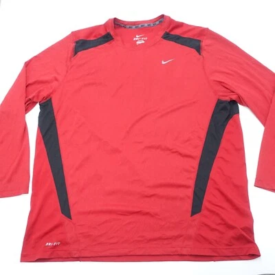 Nike Dri-Fit Shirt Men's 2XL Red Black Mesh Lined Long Sleeve Crew Neck Pullover - Image 1 of 4
