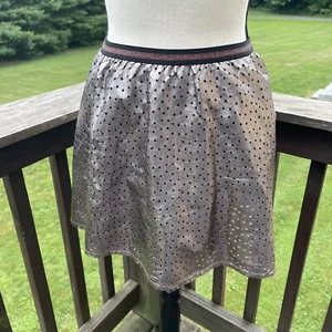 EPIC THREADS Mini Skirt Skater Stars Shimmer Faux Leather Silver Jrs Tween Lrg - Picture 1 of 8