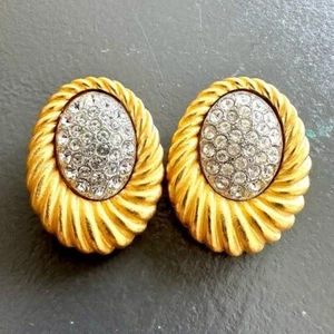 Vintage Donald Stannard Ohrclips oval strukturiert 80er 90er Jahre Strass - Bild 1 von 15