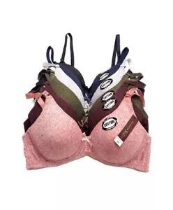 Lot 6 Cotton Wireless Full Coverage Light Padded Comfortable Plain No Wire Bras - Picture 1 of 39
