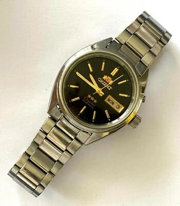 Vintage Orient Crystal 21j Day Date Mens Watch BK-EMZ0-09W-R T Black Dial Repair - Picture 1 of 12