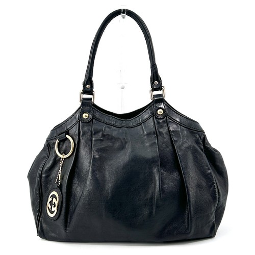 GUCCI Borsa Sukey Charm ad Incastro Pelle Nera dal Giappone Autentica 0477