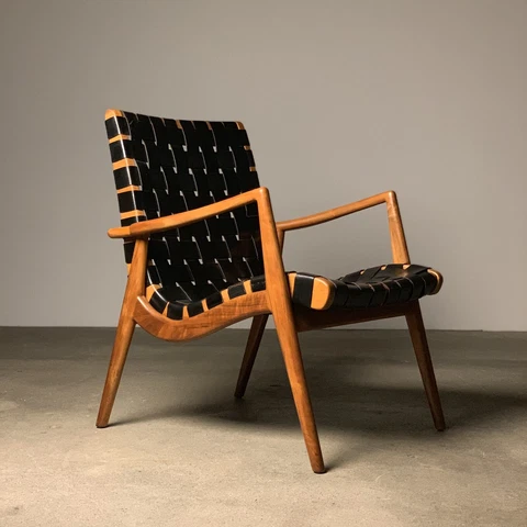 Mel Smilow Walnut + Woven Leather Lounge Chair Cover