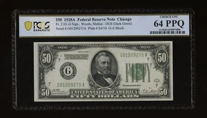 DBR 1928-A $50 DGS FRN Chicago Fr. 2101-Gdgs PCGS-B 64 PPQ Serial G01209275A - Picture 1 of 2