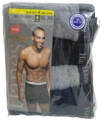 Paquete de 4 calzoncillos boxer negros y grises Hanes Classics para hombre ropa interior talla XL  Foto 1 de 4