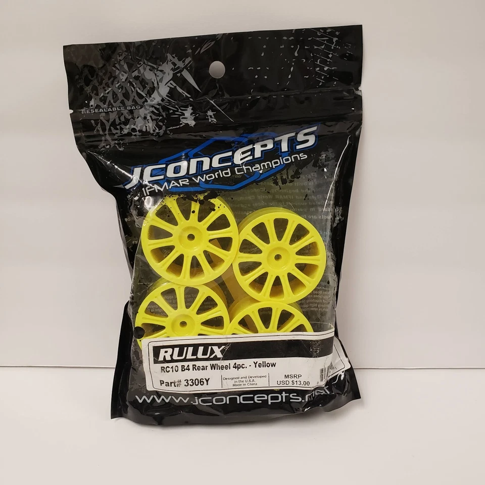 JConcepts 3306Y Rulux RC10 Rear Wheels for B4, Yellow, (4) - Image 1 of 1
