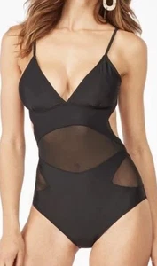 Sexy Mesh Waist One Piece Swimsuit Black Size Small Sheet Waist Lined Cups - Picture 1 of 8
