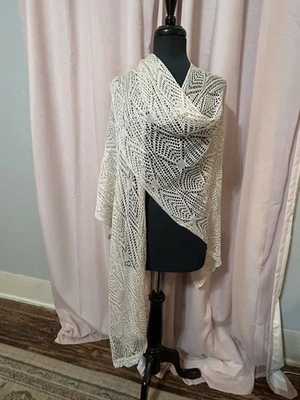 Coldwater Creek XL Shawl Crocheted Cream Lightweight Open-Front elegant classic - Image 1 of 4